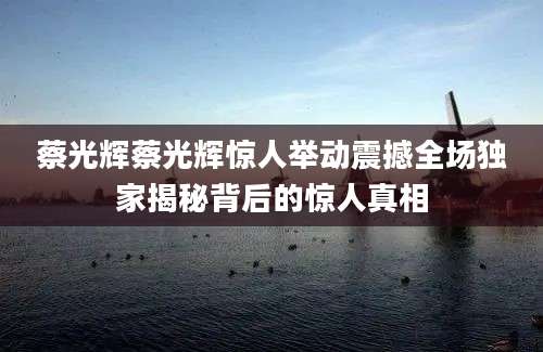 蔡光辉蔡光辉惊人举动震撼全场独家揭秘背后的惊人真相