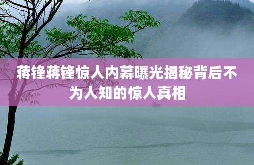 蒋锋蒋锋惊人内幕曝光揭秘背后不为人知的惊人真相
