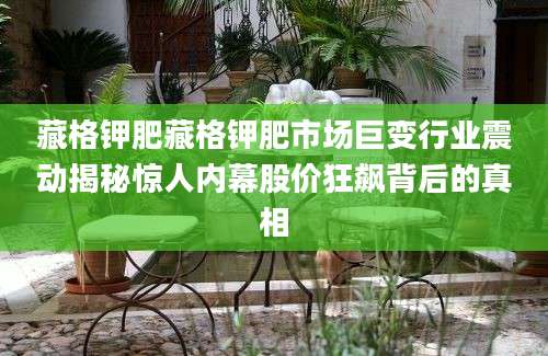 藏格钾肥藏格钾肥市场巨变行业震动揭秘惊人内幕股价狂飙背后的真相