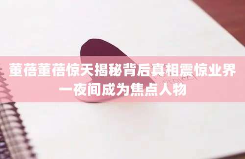 董蓓董蓓惊天揭秘背后真相震惊业界一夜间成为焦点人物