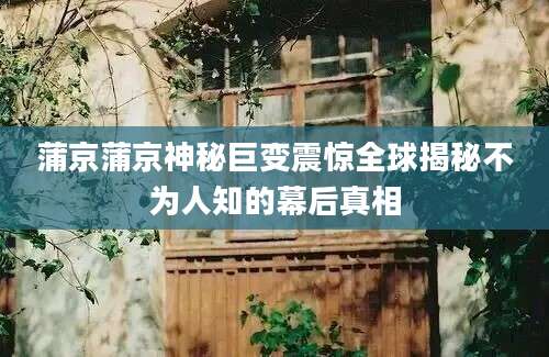 蒲京蒲京神秘巨变震惊全球揭秘不为人知的幕后真相