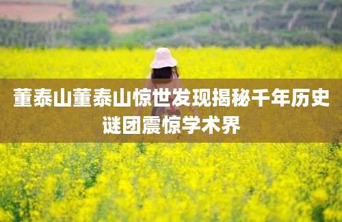 董泰山董泰山惊世发现揭秘千年历史谜团震惊学术界