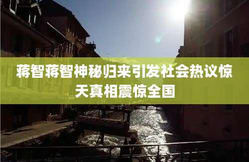 蒋智蒋智神秘归来引发社会热议惊天真相震惊全国