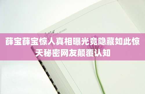 薛宝薛宝惊人真相曝光竟隐藏如此惊天秘密网友颠覆认知