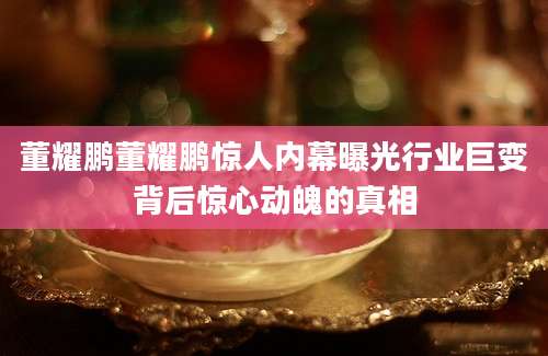 董耀鹏董耀鹏惊人内幕曝光行业巨变背后惊心动魄的真相