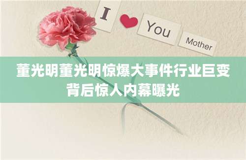 董光明董光明惊爆大事件行业巨变背后惊人内幕曝光