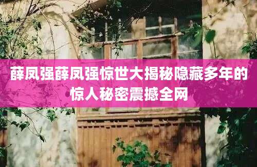 薛凤强薛凤强惊世大揭秘隐藏多年的惊人秘密震撼全网