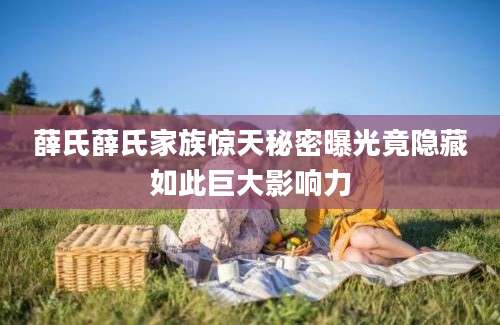 薛氏薛氏家族惊天秘密曝光竟隐藏如此巨大影响力