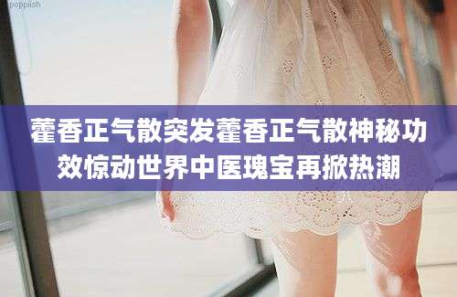 藿香正气散突发藿香正气散神秘功效惊动世界中医瑰宝再掀热潮