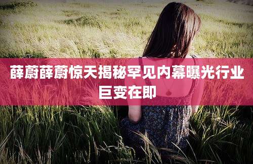 薛蔚薛蔚惊天揭秘罕见内幕曝光行业巨变在即