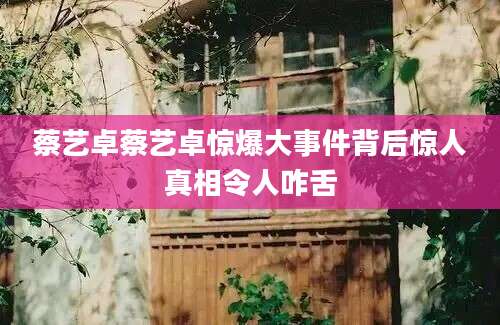 蔡艺卓蔡艺卓惊爆大事件背后惊人真相令人咋舌