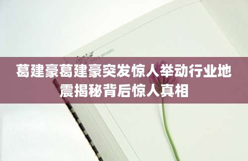葛建豪葛建豪突发惊人举动行业地震揭秘背后惊人真相