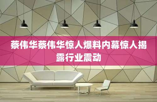 蔡伟华蔡伟华惊人爆料内幕惊人揭露行业震动