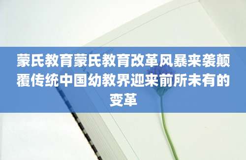 蒙氏教育蒙氏教育改革风暴来袭颠覆传统中国幼教界迎来前所未有的变革