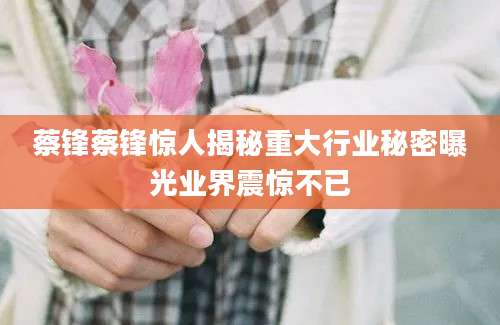 蔡锋蔡锋惊人揭秘重大行业秘密曝光业界震惊不已
