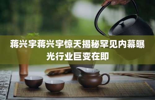 蒋兴宇蒋兴宇惊天揭秘罕见内幕曝光行业巨变在即