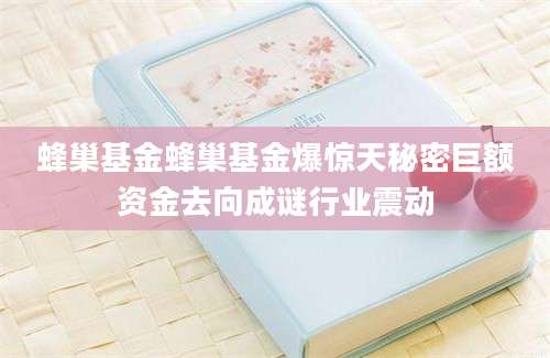 蜂巢基金蜂巢基金爆惊天秘密巨额资金去向成谜行业震动