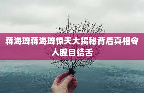 蒋海琦蒋海琦惊天大揭秘背后真相令人瞠目结舌