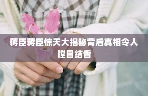 蒋臣蒋臣惊天大揭秘背后真相令人瞠目结舌