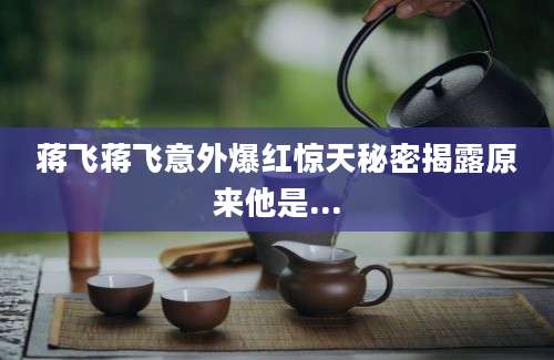 蒋飞蒋飞意外爆红惊天秘密揭露原来他是...