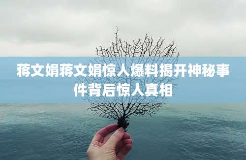 蒋文娟蒋文娟惊人爆料揭开神秘事件背后惊人真相