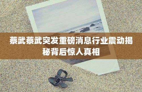 蔡武蔡武突发重磅消息行业震动揭秘背后惊人真相
