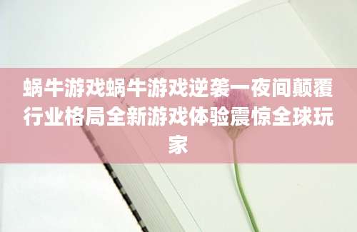 蜗牛游戏蜗牛游戏逆袭一夜间颠覆行业格局全新游戏体验震惊全球玩家