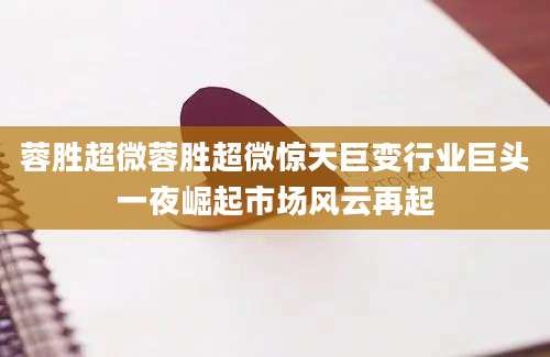 蓉胜超微蓉胜超微惊天巨变行业巨头一夜崛起市场风云再起