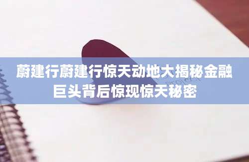 蔚建行蔚建行惊天动地大揭秘金融巨头背后惊现惊天秘密